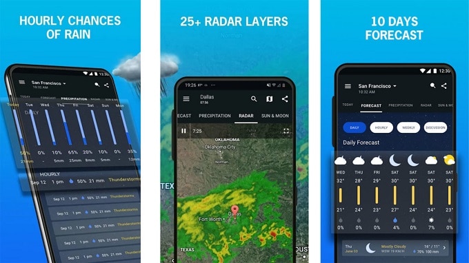 اپلیکیشن پیش بینی آب و هوای 1Weather